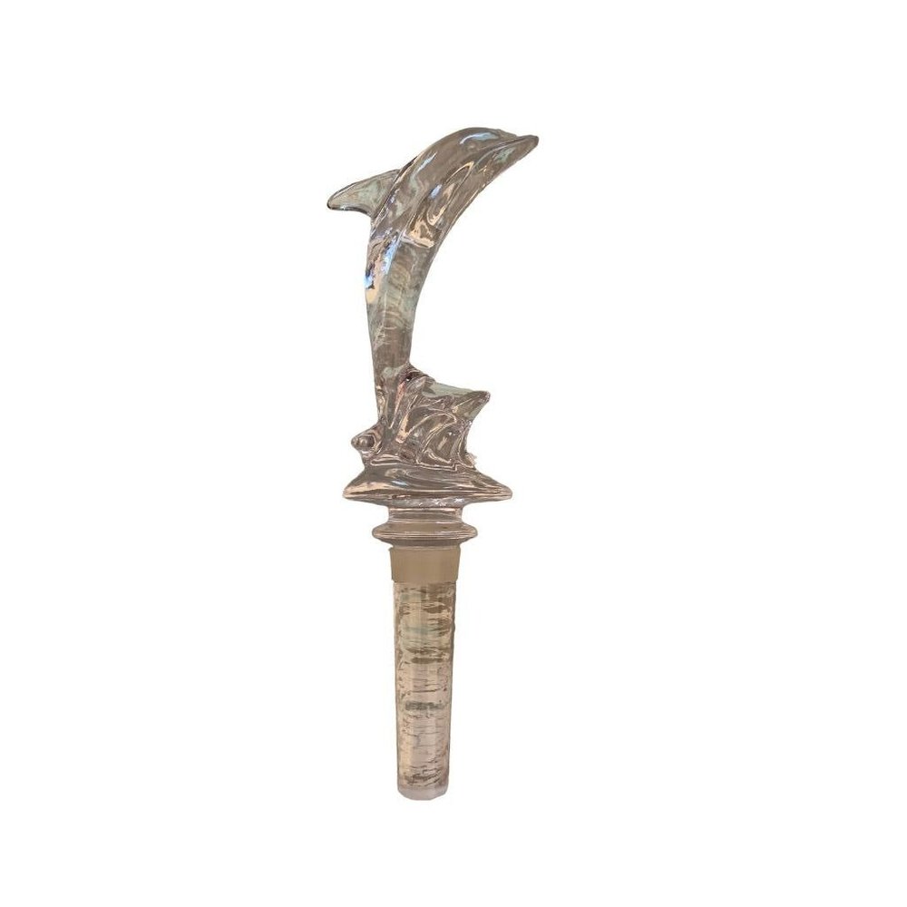 Glass Bottle Stopper Clear Dolphin Waves 7 1/4"h Diving Waves